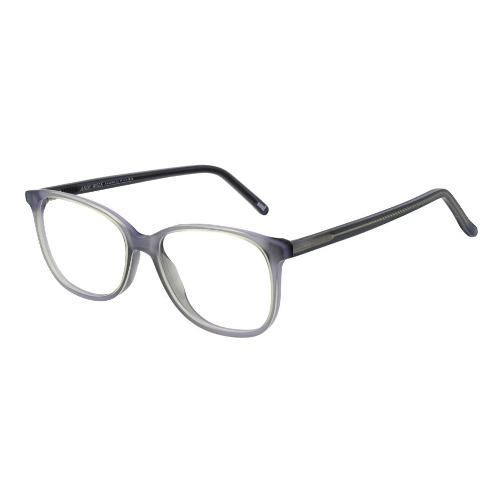 Andy Wolf Gray Unisex Glasses Frame, full-rim acetate, rectangle style, demo lenses, includes branded case, size 52-15-140, no spring hinge.