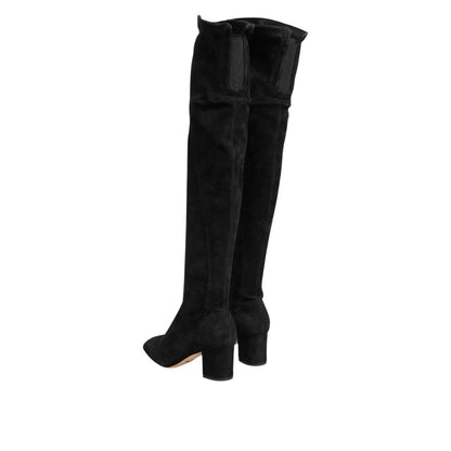 Dolce & Gabbana Black Suede Leather Knee High Boots Shoes