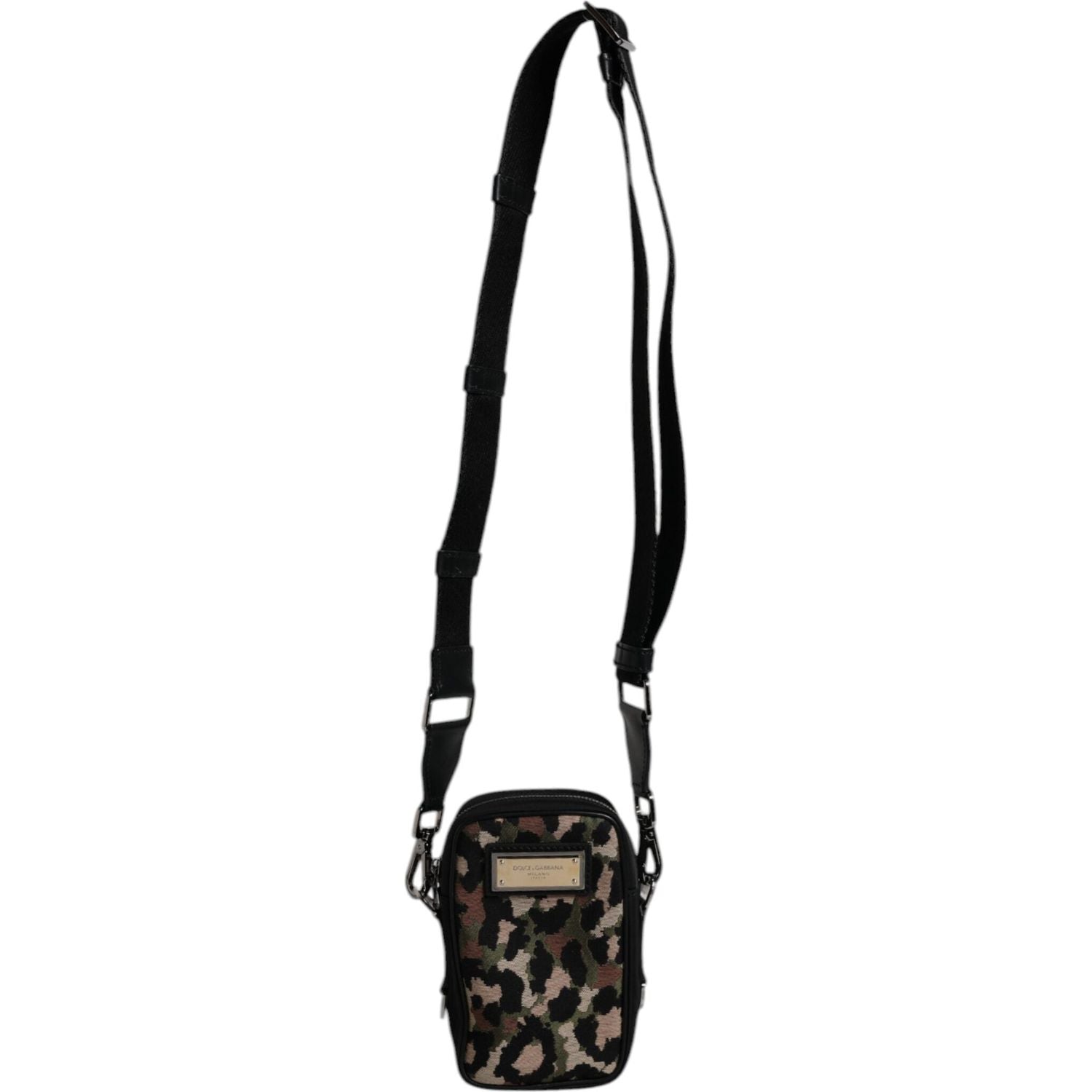 Dolce & Gabbana Multicolor Leopard Jacquard Logo Plaque Neck Strap Bag