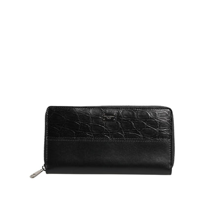 Dolce & Gabbana Black Leather Logo Plaque Zip Around Continental Wallet