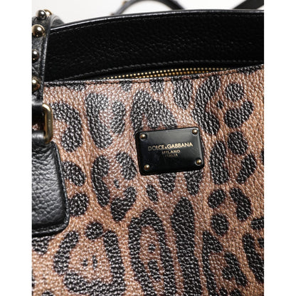 Dolce & Gabbana Brown Leopard GLAM Leather Logo Plaque Tote Bag