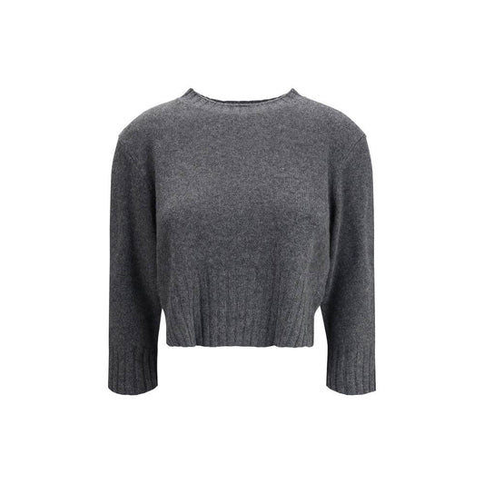 Loulou De Saison Gray Cashmere Sweatshirt, a soft and stylish cropped sweater with ribbed crew neck, hem, and side slits for casual refined looks.