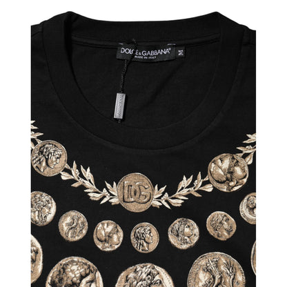 Dolce & Gabbana Black Coin Print Cotton Crew Neck T-shirt