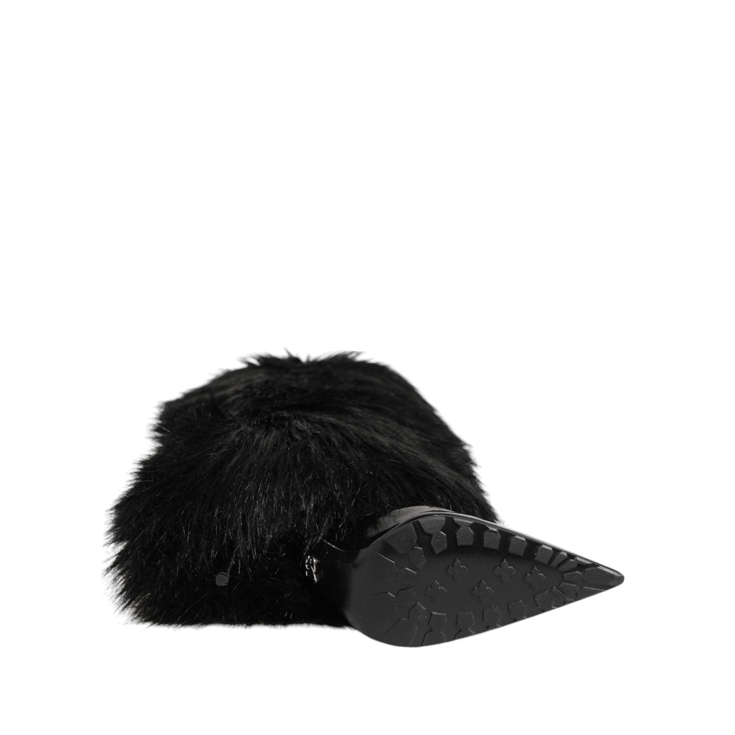 Dolce & Gabbana Black Faux Fur Pointed Knee High Stiletto Boots Shoes