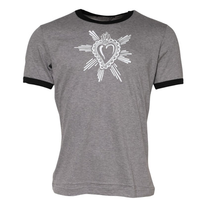Dolce & Gabbana Gray Sacred Heart Cotton Crew Neck T-shirt
