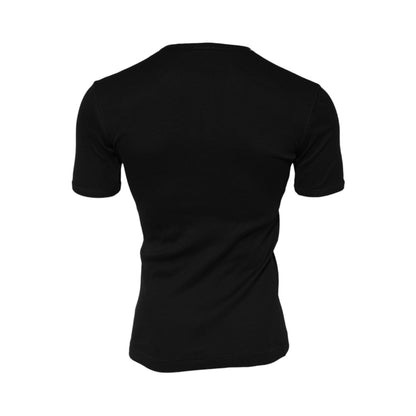 Dolce & Gabbana Black Cotton Knit Crew Neck Henley T-shirt