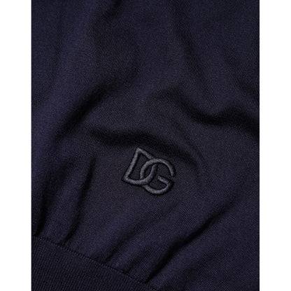 Dolce & Gabbana Dark Blue Silk Crew Neck Short Sleeves T-shirt