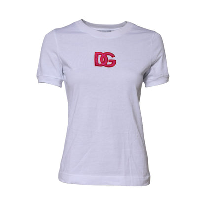 Dolce & Gabbana White Cotton DG Logo Embroidery Top T-shirt