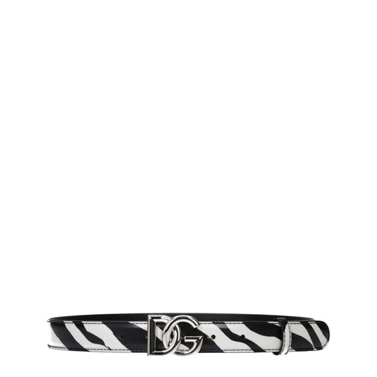 Dolce & Gabbana Black Leather Belt with palladium logo and button closure, zebra print design, stylish casual accessory, 2.5 cm height.