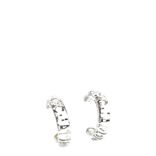 Marc Jacobs Transparent Plastic Earrings with front logo, silver color, casual style, clips closure, made of brass, 4 cm size.