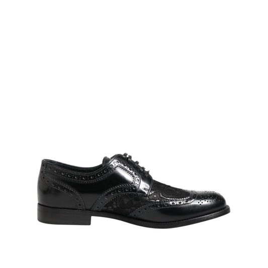 Dolce & Gabbana Black Leather Floral Lace Dress Formal Shoes