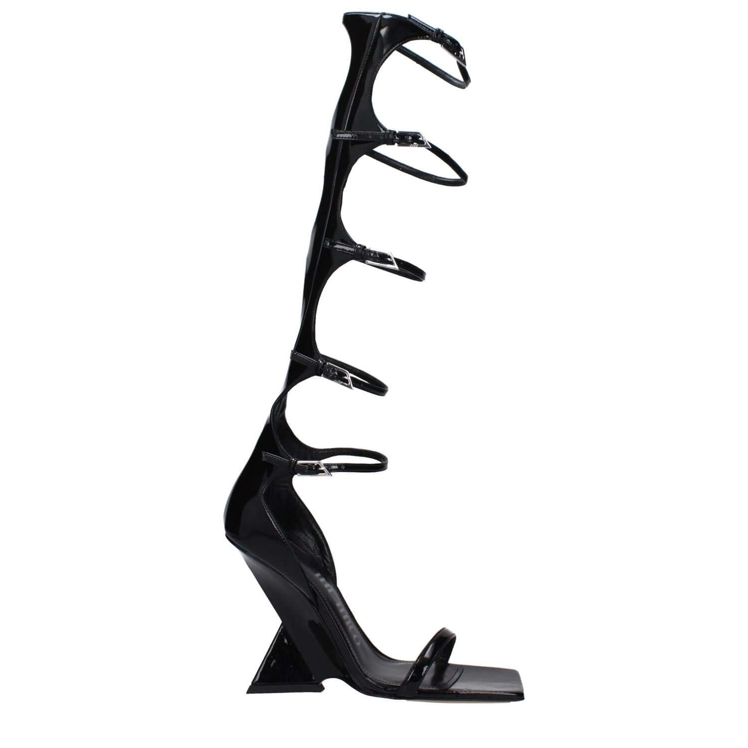 The Attico Black Leather Stiletto Heel Sandals