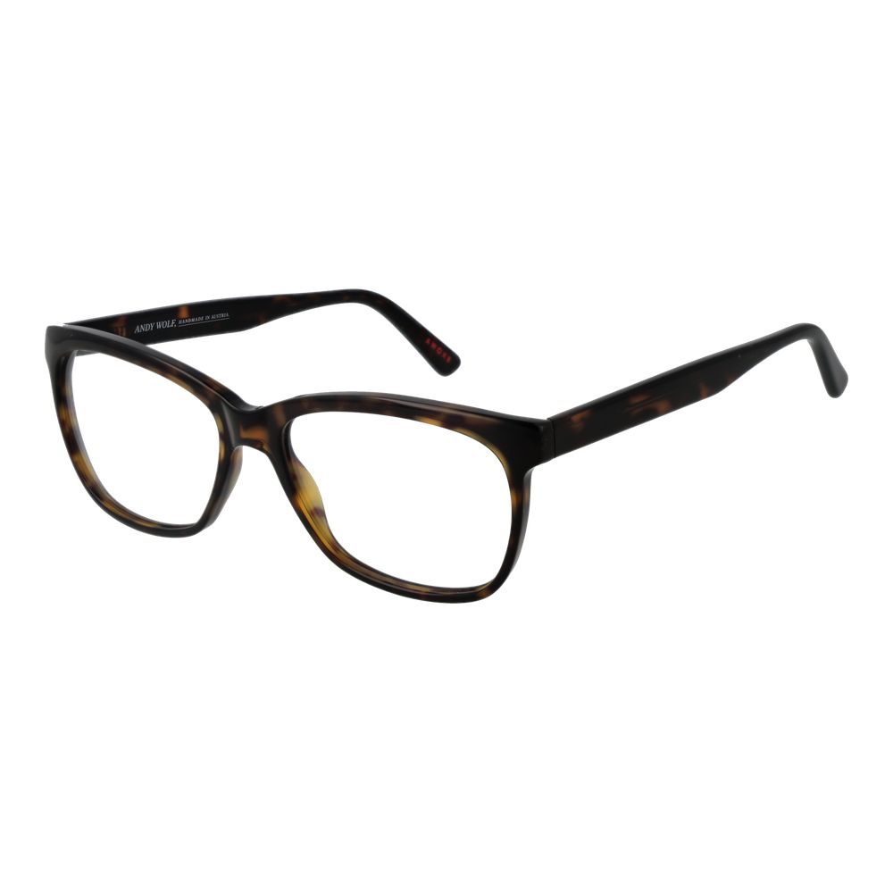 Andy Wolf Brown Unisex Glasses Frame in acetate full-rim style with demo lenses, rectangle shape, size 55-15-140, includes branded case.