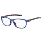 Blue eyeglasses with transparent frames by Under Armour, 53/16/135 mm dimensions, made of durable resin material.