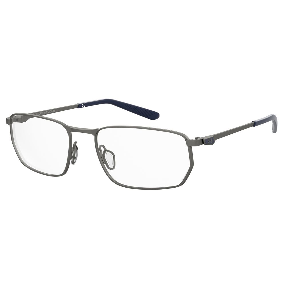 Under Armour Gray Metal Frames with rectangular lenses and a sleek design, perfect for men. Size: 55/18/140 mm.