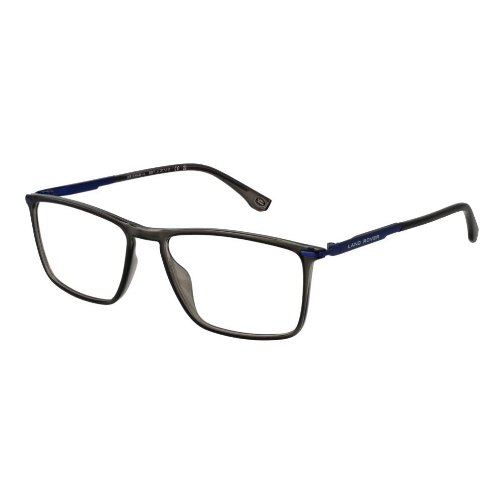 Land Rover Gray Men Glasses Frame with grey full-rim rectangular design, plastic lenses, size 57-17-147, includes branded case.