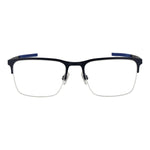 Land Rover Blue Men Glasses Frame in stainless steel half-rim rectangle style with blue color, demo lenses, and 100% UVA & UVB protection.