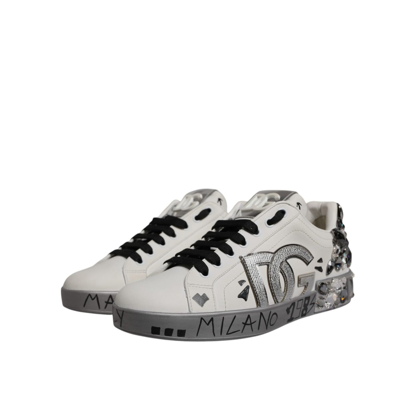 Dolce & Gabbana White Crystal Logo Portofino Sneakers Shoes