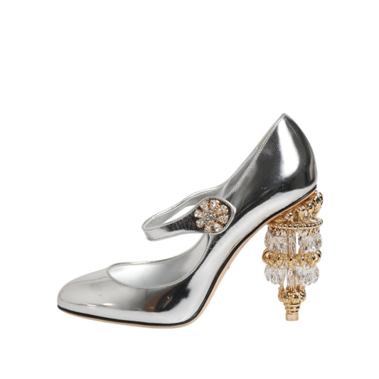 Dolce & Gabbana Silver Chandelier Sculpted Heel Mary Jane Pump Shoes LA12741-39