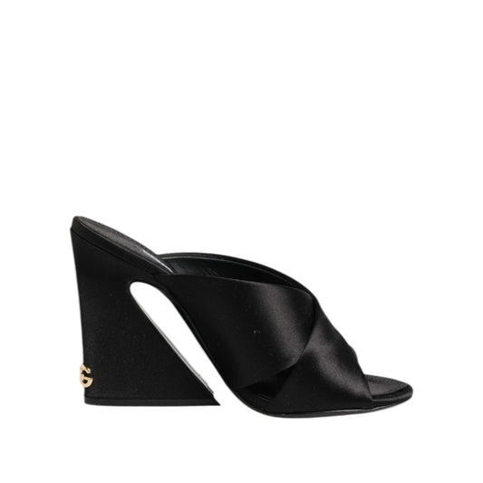 Dolce & Gabbana Black Logo KEIRA Satin Slides Sandals Shoes