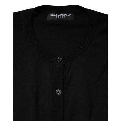 Dolce & Gabbana Black Wool Knit Round Neck Cardigan Sweater