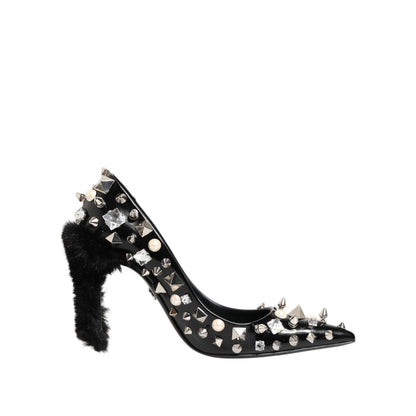Dolce & Gabbana Black Crystals Studs Stiletto Pumps Shoes