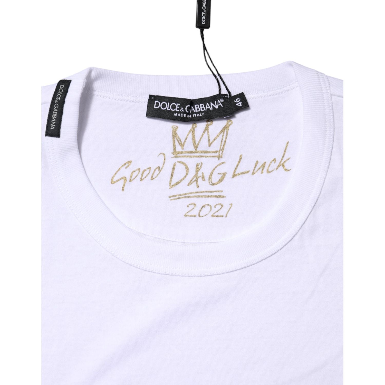 Dolce & Gabbana White Cotton Goodluck 2022 Crew Neck T-shirt
