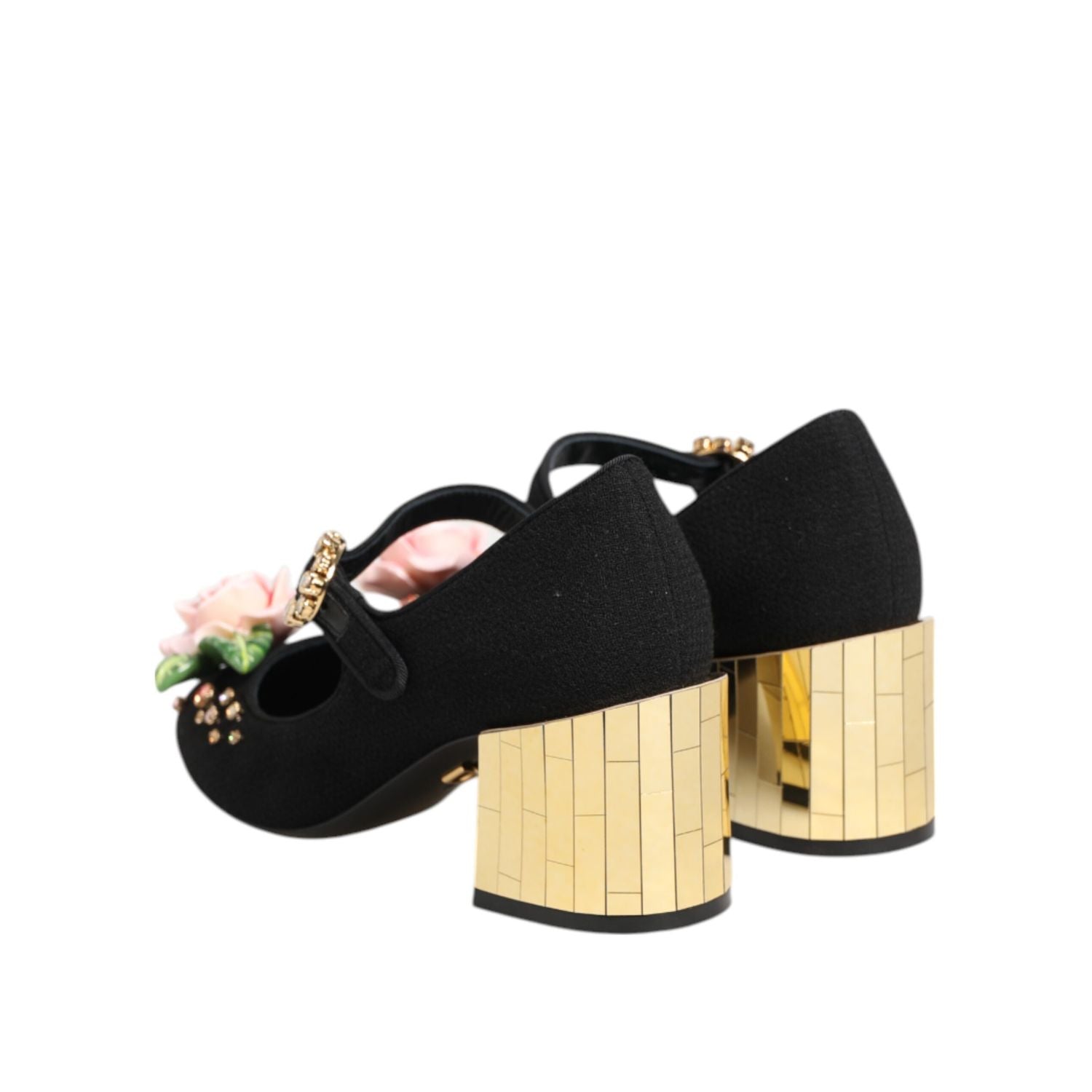Dolce & Gabbana Black Flower Crystal Embellished Mary Jane Shoes
