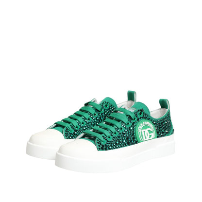 Dolce & Gabbana Green Portofino Crystal DG Logo Sneakers Shoes
