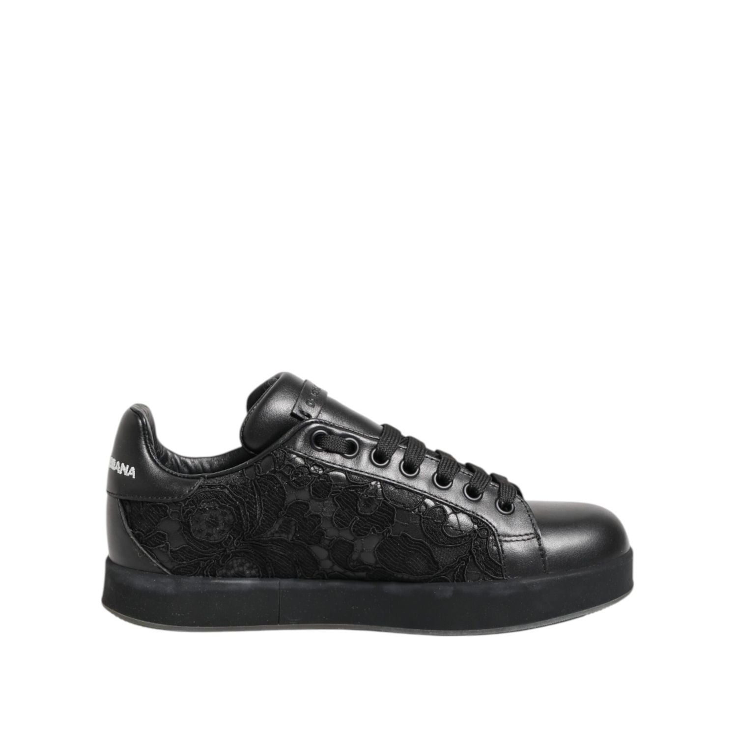 Dolce & Gabbana Black Floral Lace Low Top Sneakers Shoes