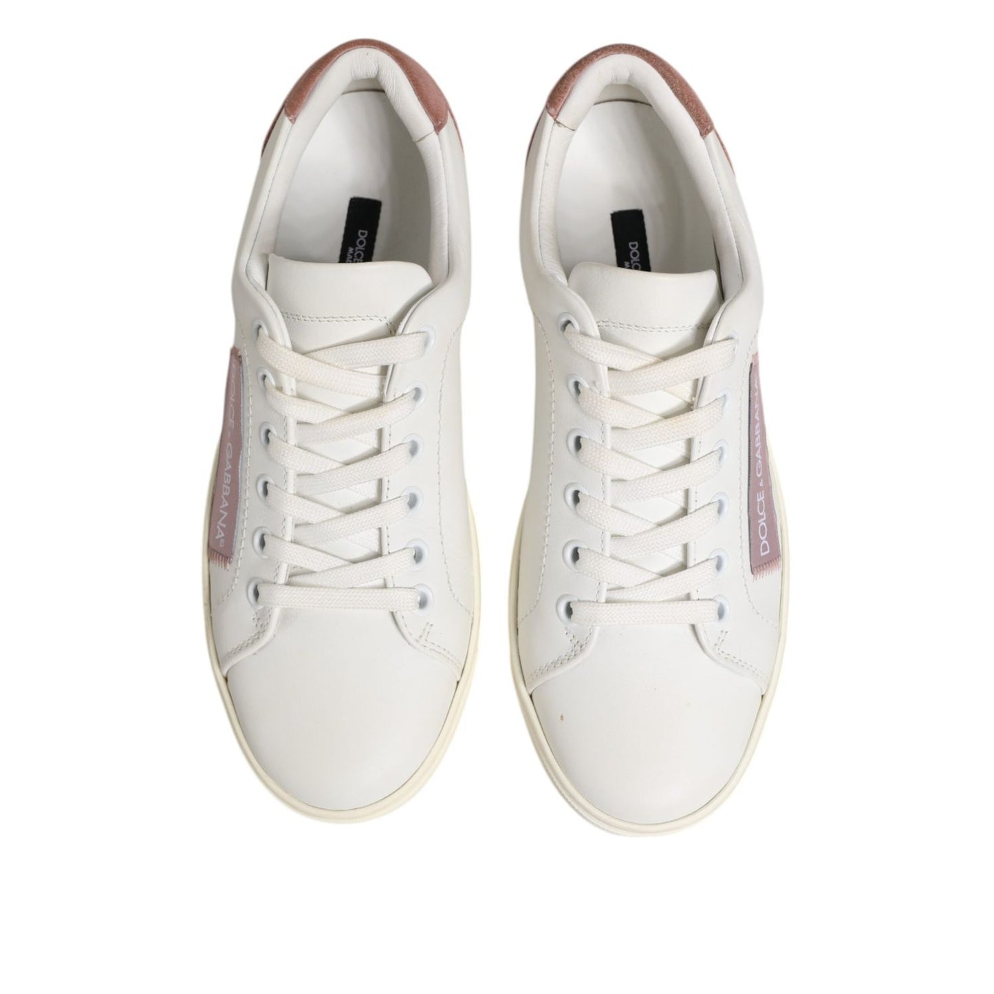 Dolce & Gabbana White Pink Leather Low Top Sneakers Shoes
