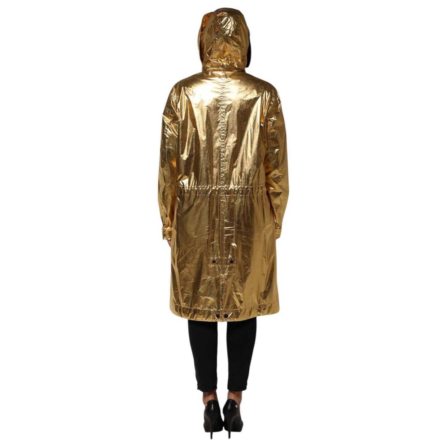Dolce & Gabbana Gold Hooded Long Sleeves Trench Coat Jacket
