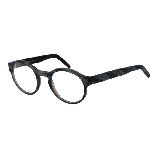 Andy Wolf Gray Unisex Glasses Frame, round acetate full-rim style with demo lenses, includes branded case, size 49-21-145 mm.