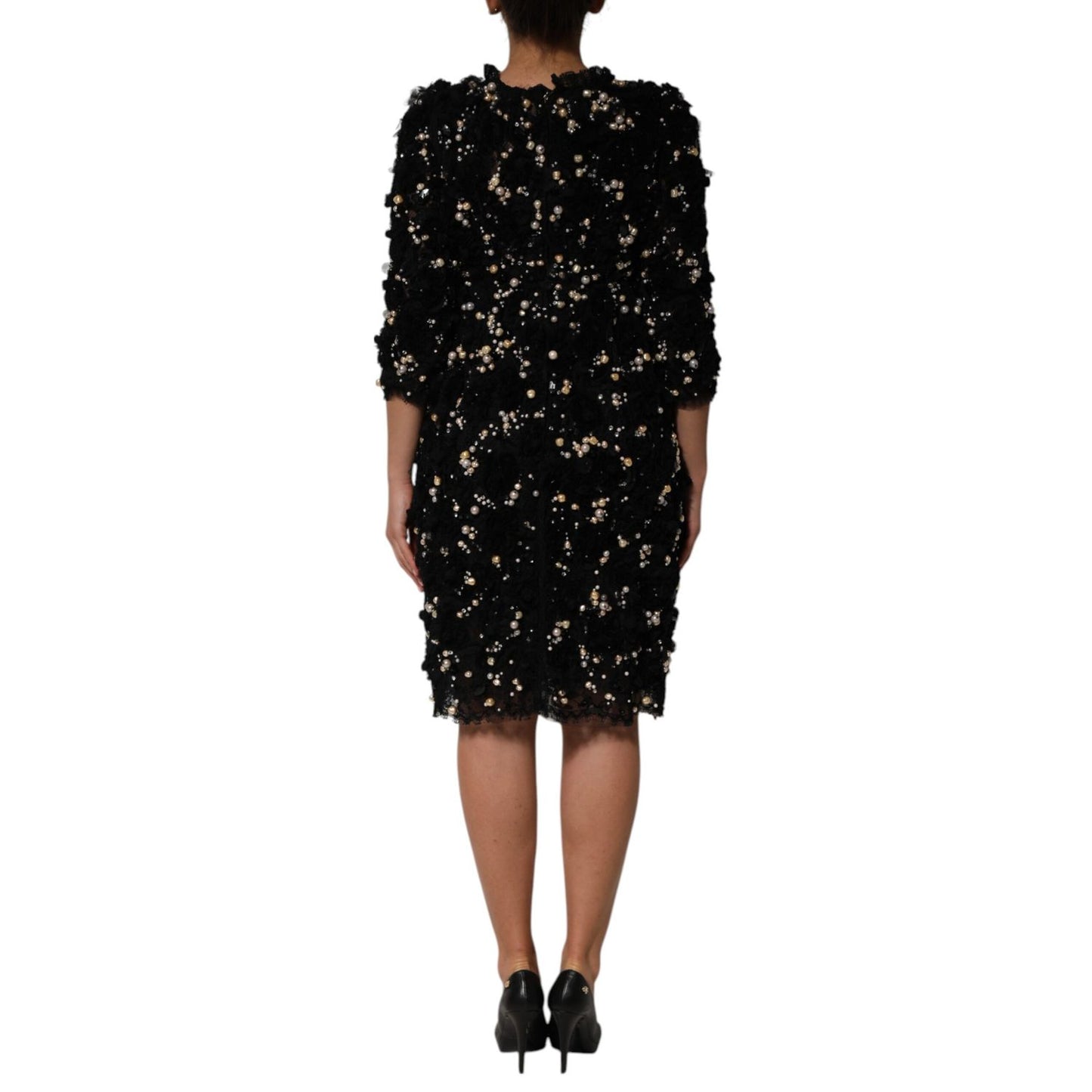 Dolce & Gabbana Black Viscose Pearl Embellishment Shift Dress