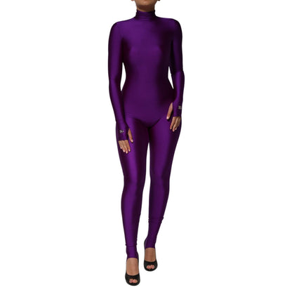 Dolce & Gabbana Purple Nylon Turtleneck Bodycon Jumpsuit Dress