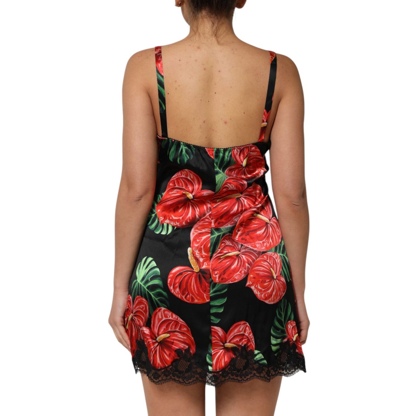 Dolce & Gabbana Black Floral Lace Trim Chemise Lingerie Dress