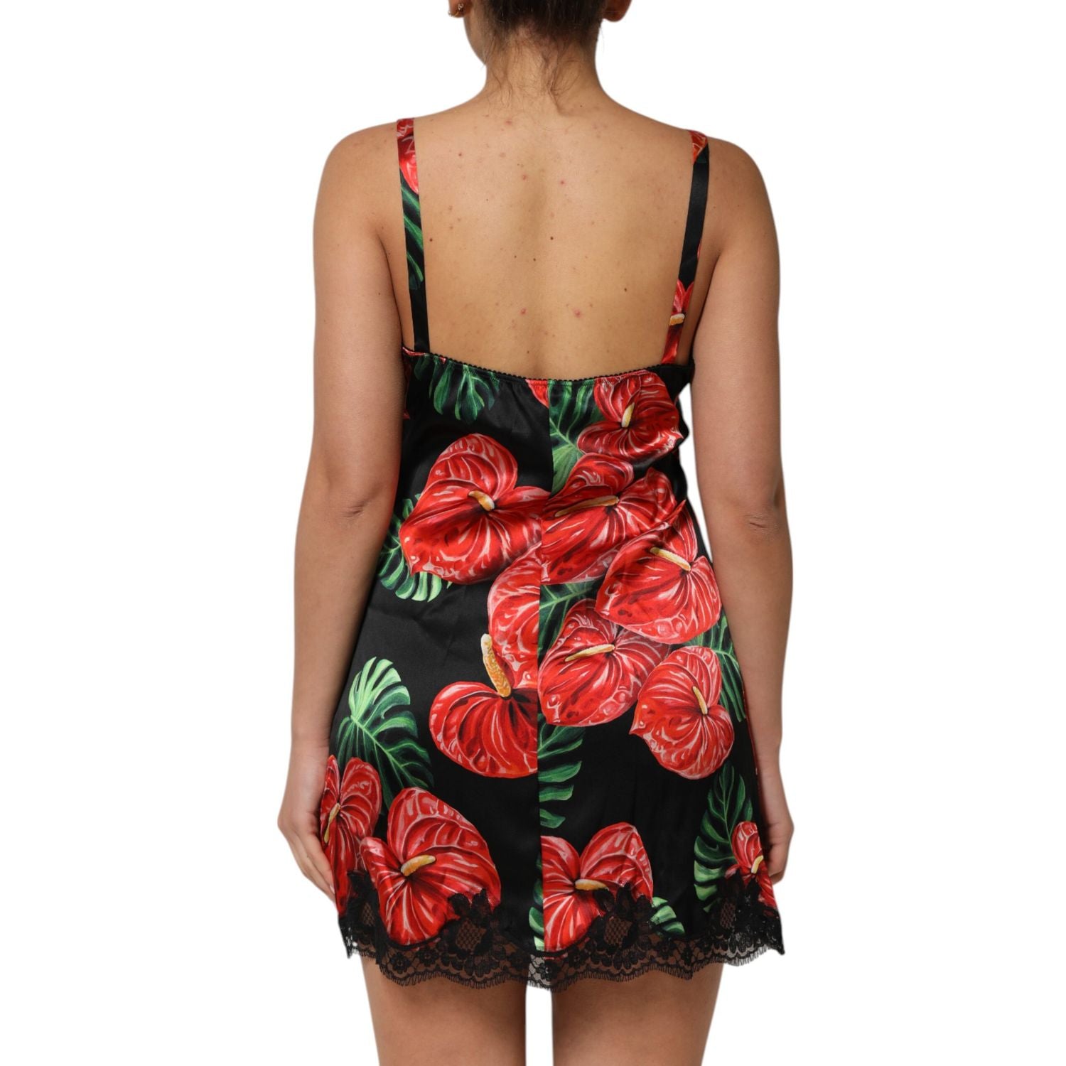 Dolce & Gabbana Black Floral Lace Trim Chemise Lingerie Dress