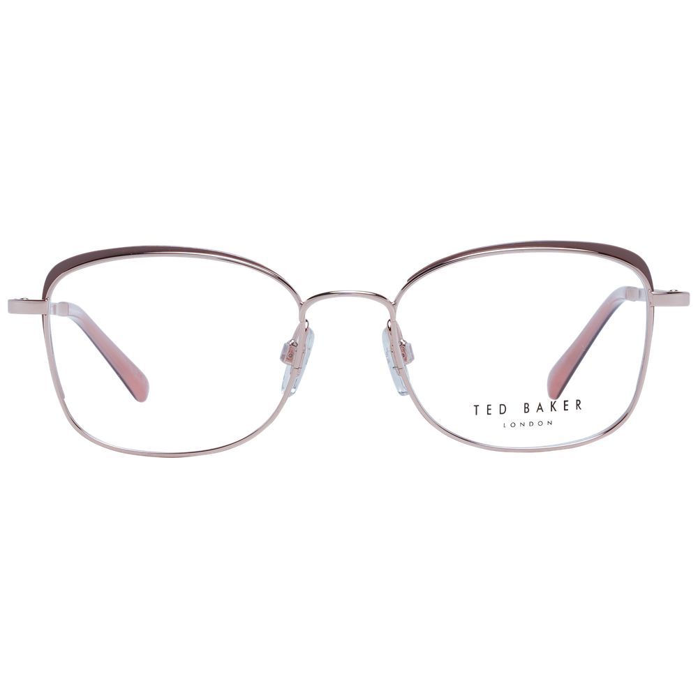 Ted Baker Brown Women Glasses Frame in stainless steel, full-rim rectangular style, with demo lenses and branded case.
