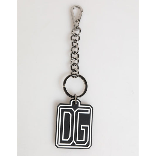 Dolce & Gabbana Black White DG Rubber Logo Silver Men Keychain Keyring SMY10703