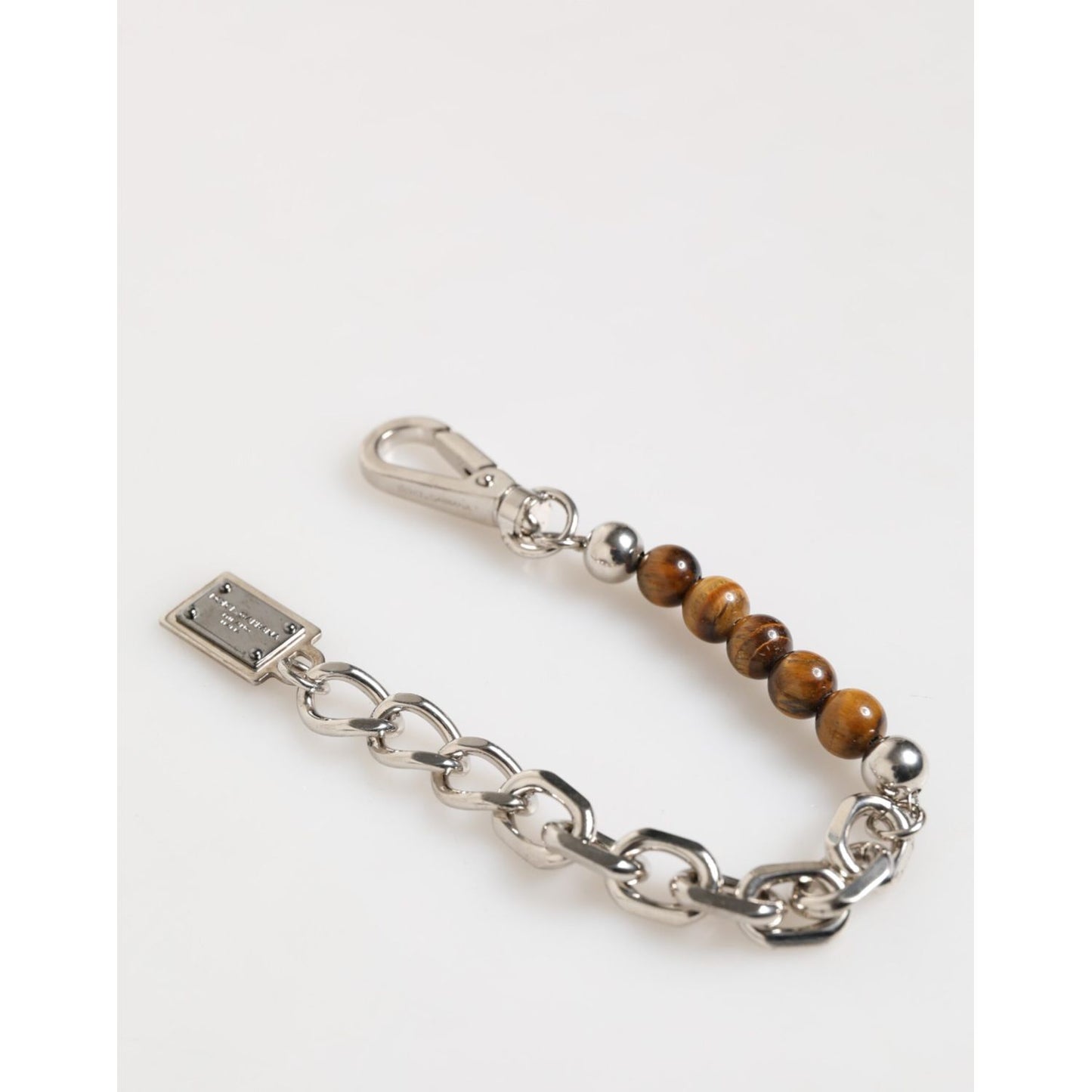 Dolce & Gabbana Silver Chain Brass Beaded Lobster Clasp Logo Men Bracelet