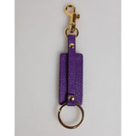 Dolce & Gabbana Purple DG Logo Leather Gold Tone Metal Keyring Keychain