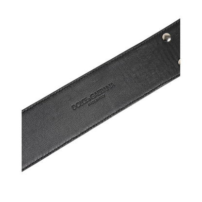 Dolce & Gabbana Silver Textured Leather Gold Tone Metal Neckband