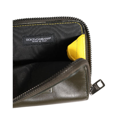 Dolce & Gabbana Brown Leather Logo Plaque Card Holder Coin Purse Wallet