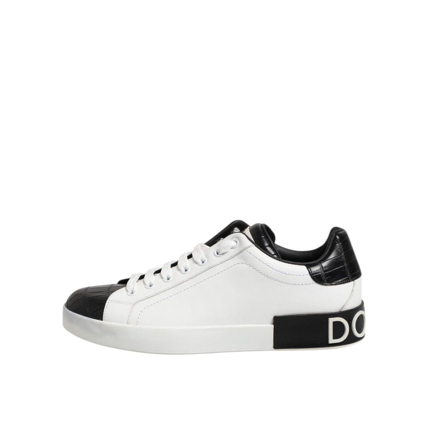 Dolce & Gabbana White Black Leather Portofino Sneaker Shoes