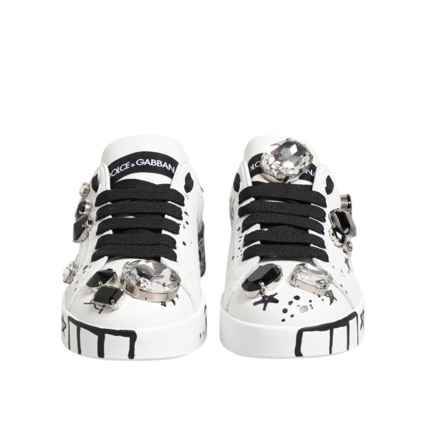 Dolce & Gabbana White Portofino Crystal Sneakers Shoes