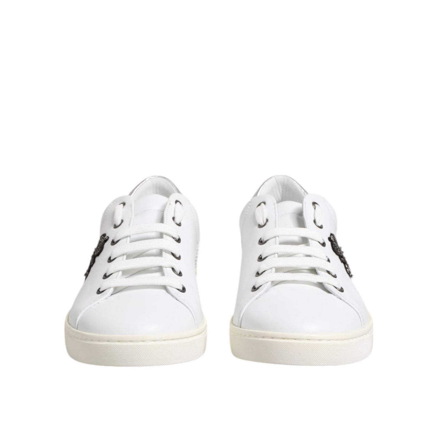 Dolce & Gabbana White Crown Bee Leather Low Top Sneakers Shoes