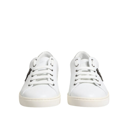 Dolce & Gabbana White Crown Bee Leather Low Top Sneakers Shoes