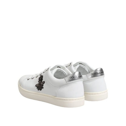 Dolce & Gabbana White Crown Bee Leather Low Top Sneakers Shoes