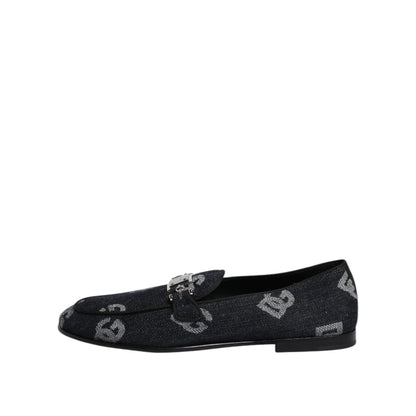 Dolce & Gabbana Blue Logo Cotton Loafers Formal Dress Shoes