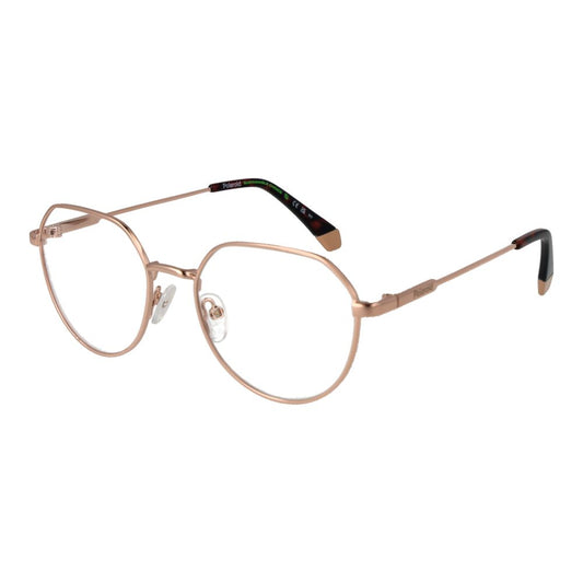 Polaroid Gold Unisex Glasses Frame with full-rim round design in metal, size 54-18-145, includes branded case.